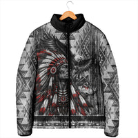 Native American Chief Eagle And Wolf Padded Jacket Tribal Pattern Dreamcatcher Wilderness Art