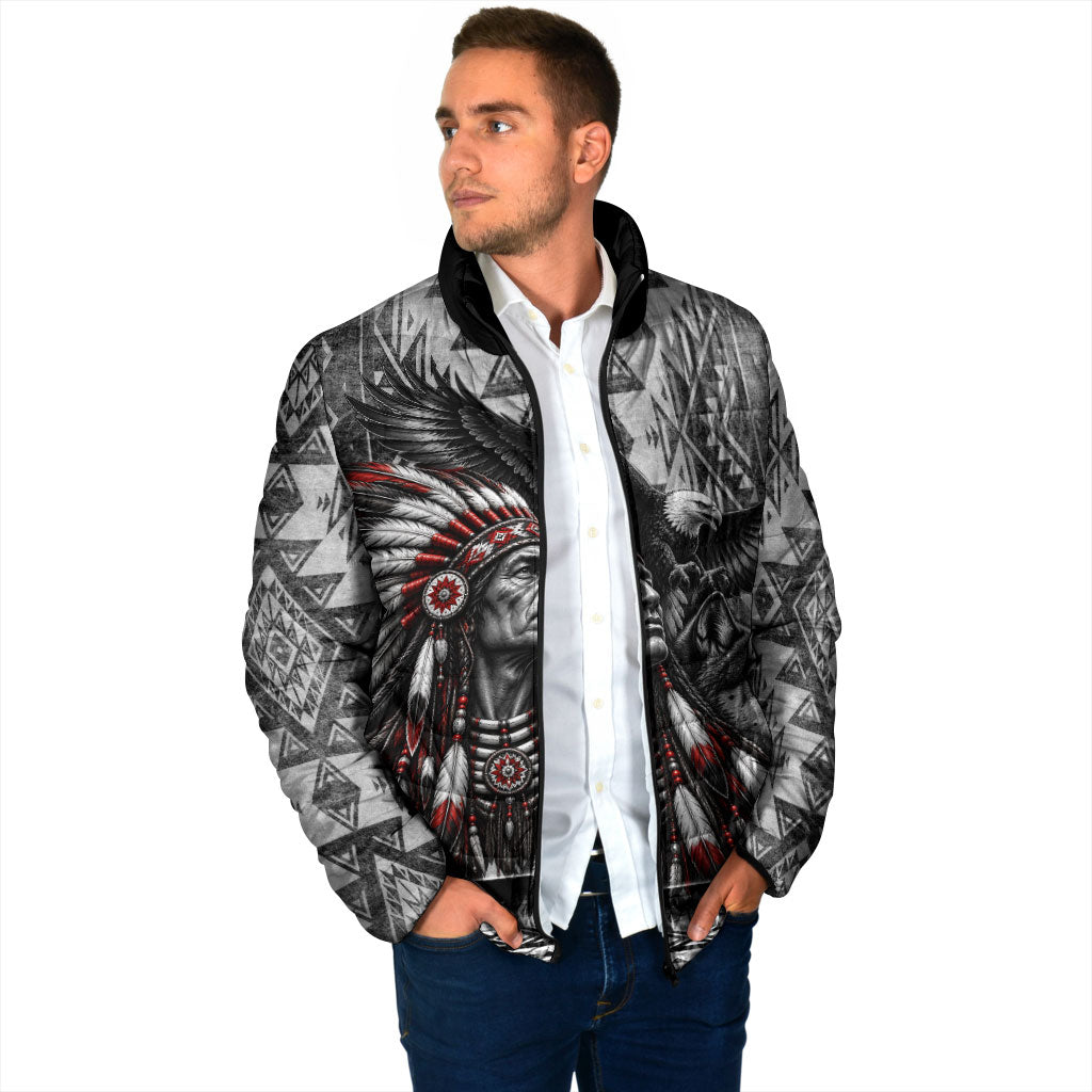 Native American Chief Eagle And Wolf Padded Jacket Tribal Pattern Dreamcatcher Wilderness Art