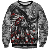 Native American Chief Eagle And Wolf Sweatshirt Tribal Pattern Dreamcatcher Wilderness Art