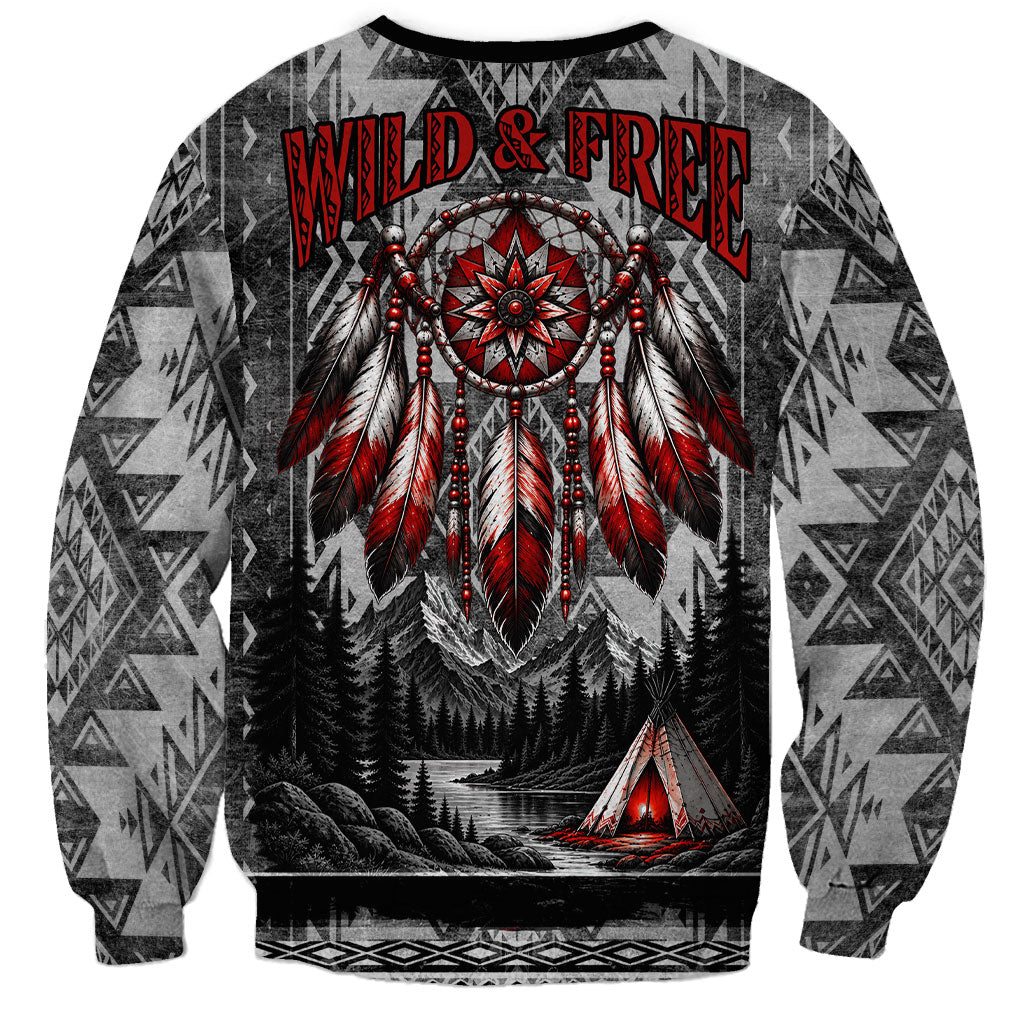 Native American Chief Eagle And Wolf Sweatshirt Tribal Pattern Dreamcatcher Wilderness Art