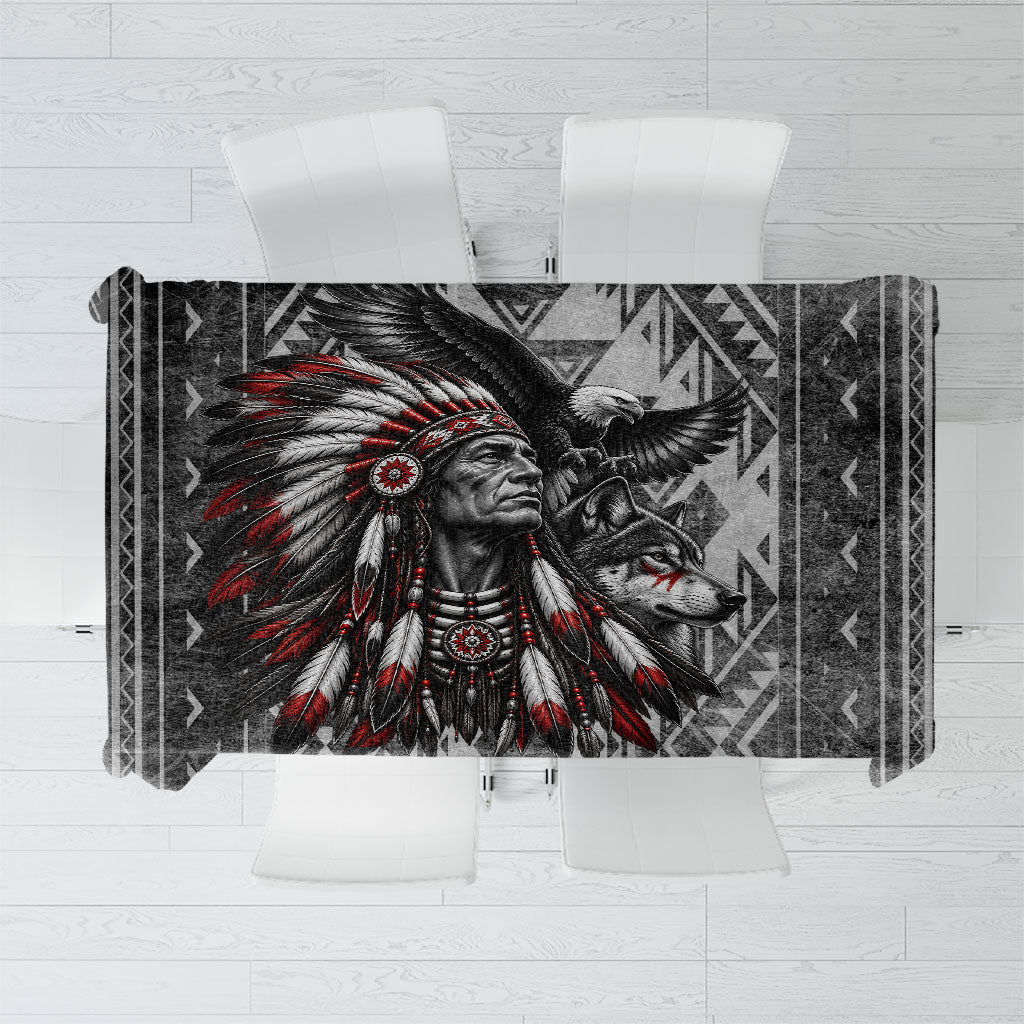 Native American Chief Eagle And Wolf Tablecloth Tribal Pattern Dreamcatcher Wilderness Art