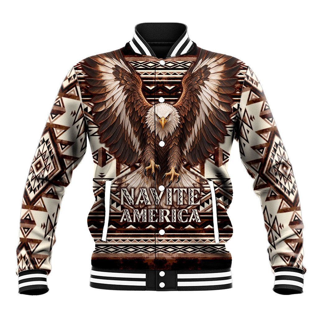 Native American Eagle Baseball Jacket Indigenous Woman Tribal Geometric Pattern Art