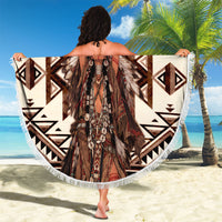 Native American Eagle Beach Blanket Indigenous Woman Tribal Geometric Pattern Art