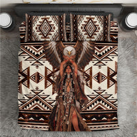 Native American Eagle Bedding Set Indigenous Woman Tribal Geometric Pattern Art