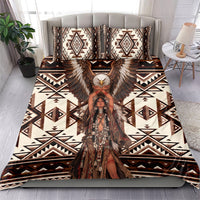 Native American Eagle Bedding Set Indigenous Woman Tribal Geometric Pattern Art