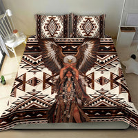 Native American Eagle Bedding Set Indigenous Woman Tribal Geometric Pattern Art