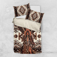 Native American Eagle Bedding Set Indigenous Woman Tribal Geometric Pattern Art