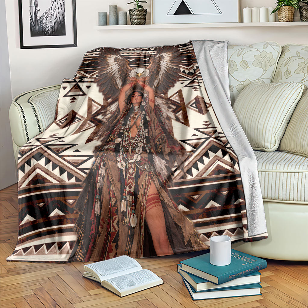Native American Eagle Blanket Indigenous Woman Tribal Geometric Pattern Art