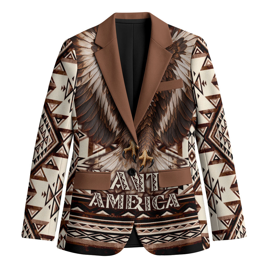 Native American Eagle Blazer Indigenous Woman Tribal Geometric Pattern Art