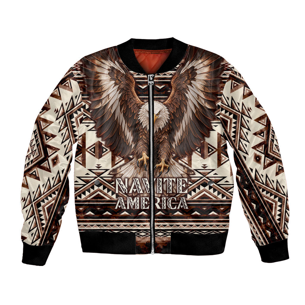 Native American Eagle Bomber Jacket Indigenous Woman Tribal Geometric Pattern Art