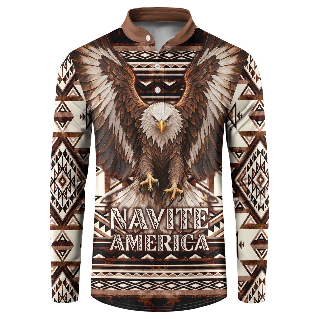 Native American Eagle Button Sweatshirt Indigenous Woman Tribal Geometric Pattern Art