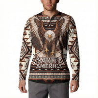 Native American Eagle Button Sweatshirt Indigenous Woman Tribal Geometric Pattern Art