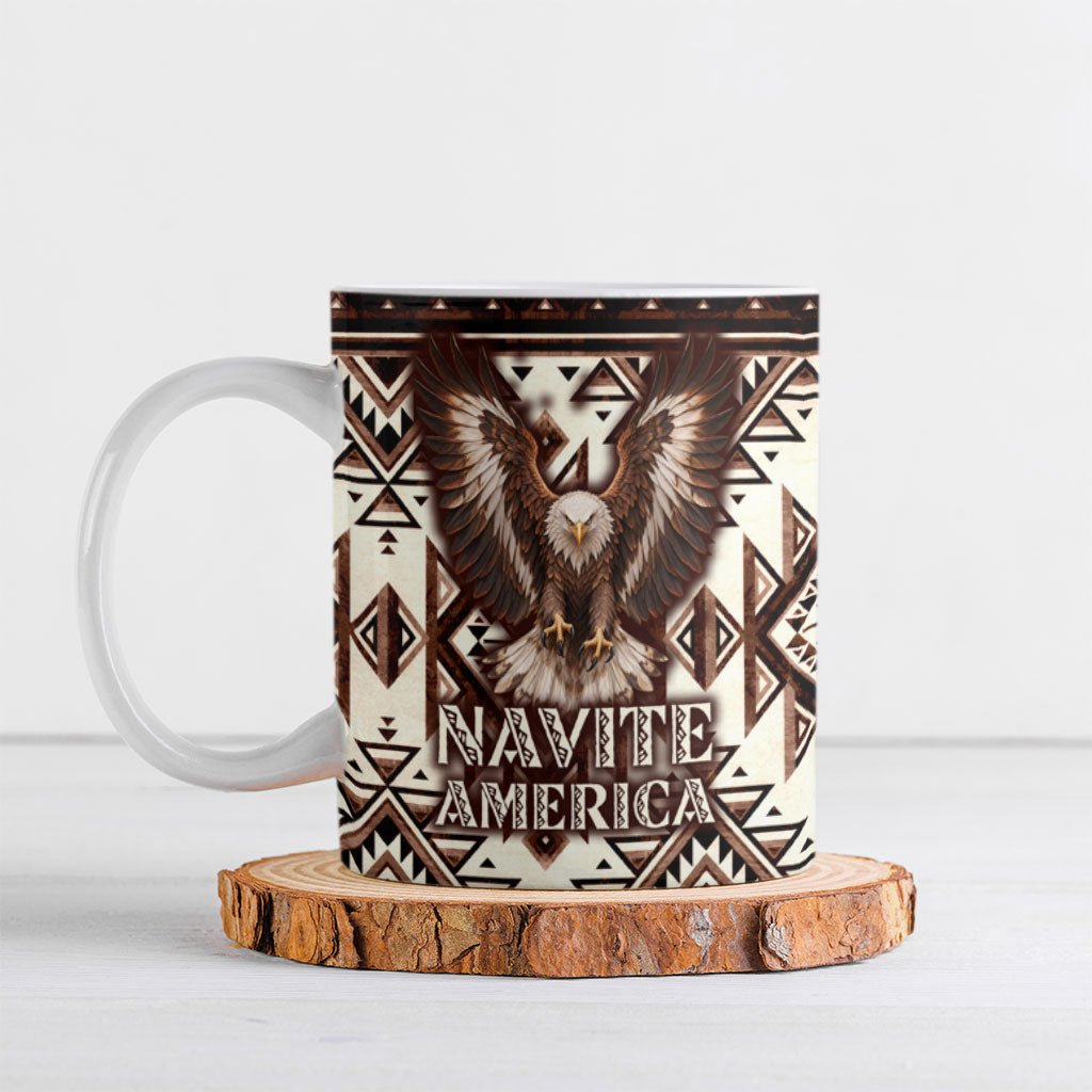 Native American Eagle Ceramic Mug Indigenous Woman Tribal Geometric Pattern Art