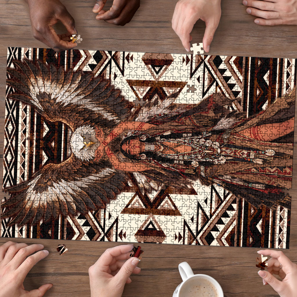 Native American Eagle Puzzle Indigenous Woman Tribal Geometric Pattern Art