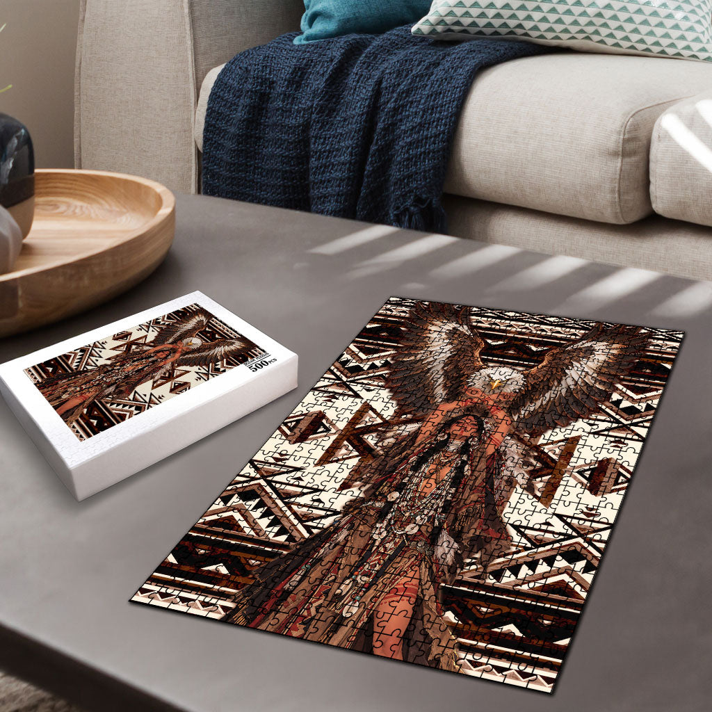 Native American Eagle Puzzle Indigenous Woman Tribal Geometric Pattern Art