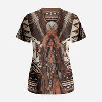 Native American Eagle Scrub Top Indigenous Woman Tribal Geometric Pattern Art