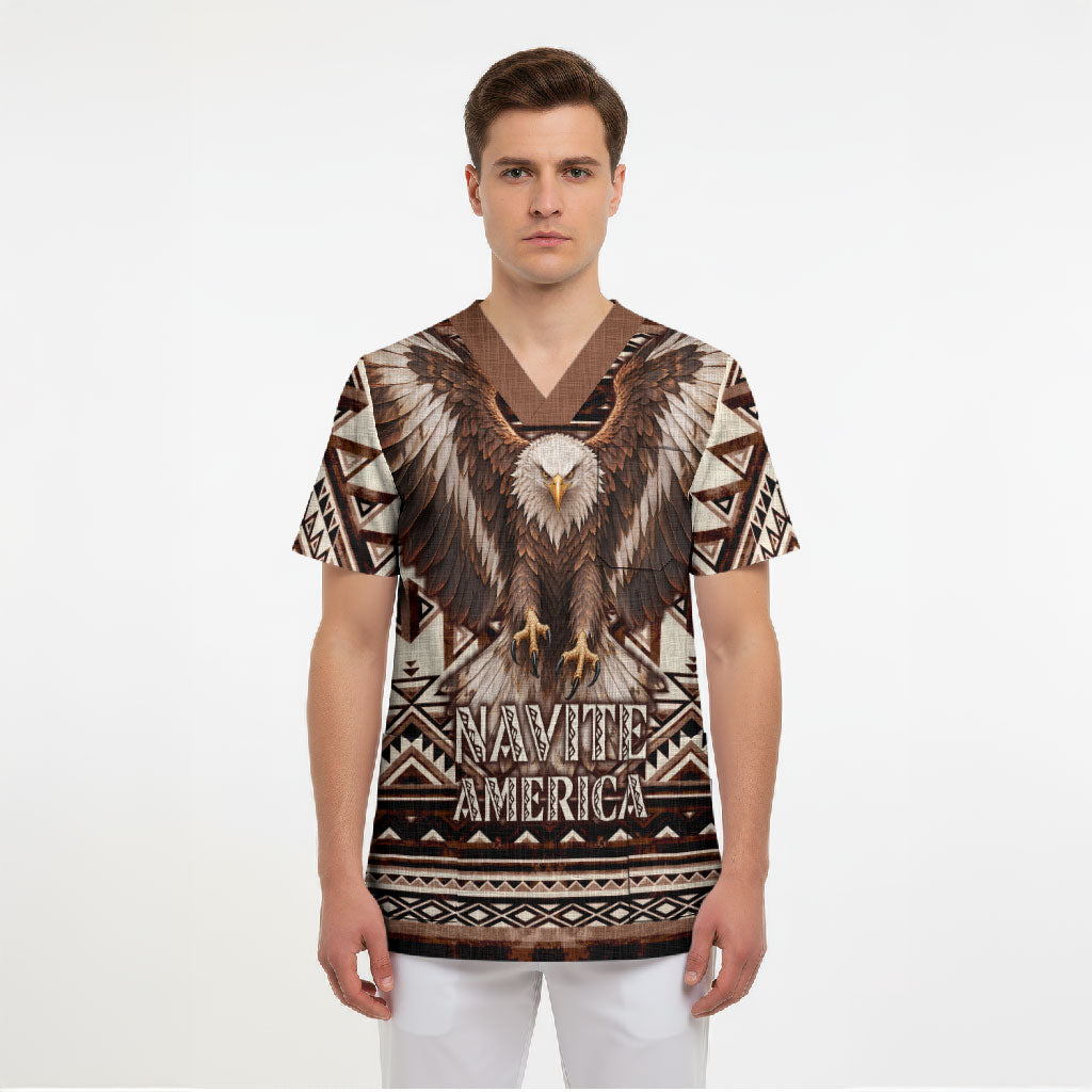 Native American Eagle Scrub Top Indigenous Woman Tribal Geometric Pattern Art