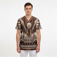 Native American Eagle Scrub Top Indigenous Woman Tribal Geometric Pattern Art
