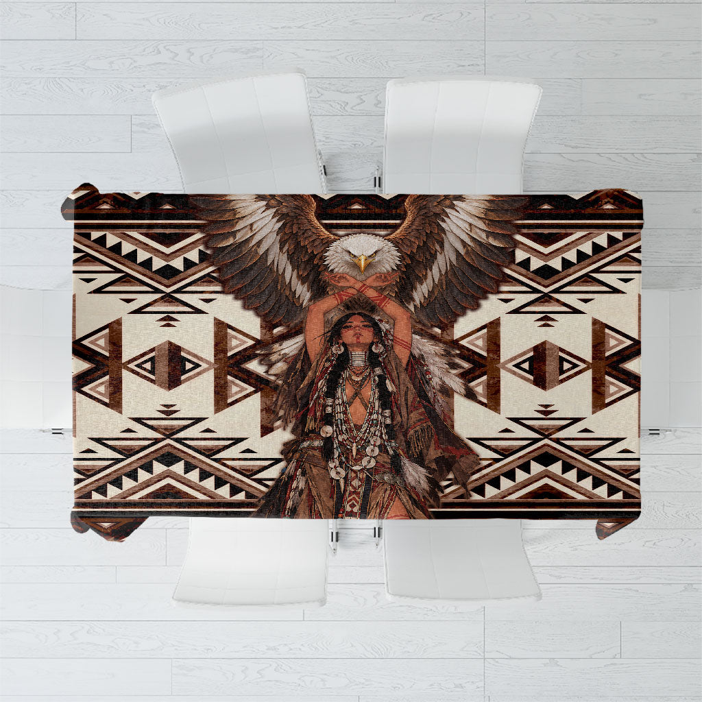 Native American Eagle Tablecloth Indigenous Woman Tribal Geometric Pattern Art