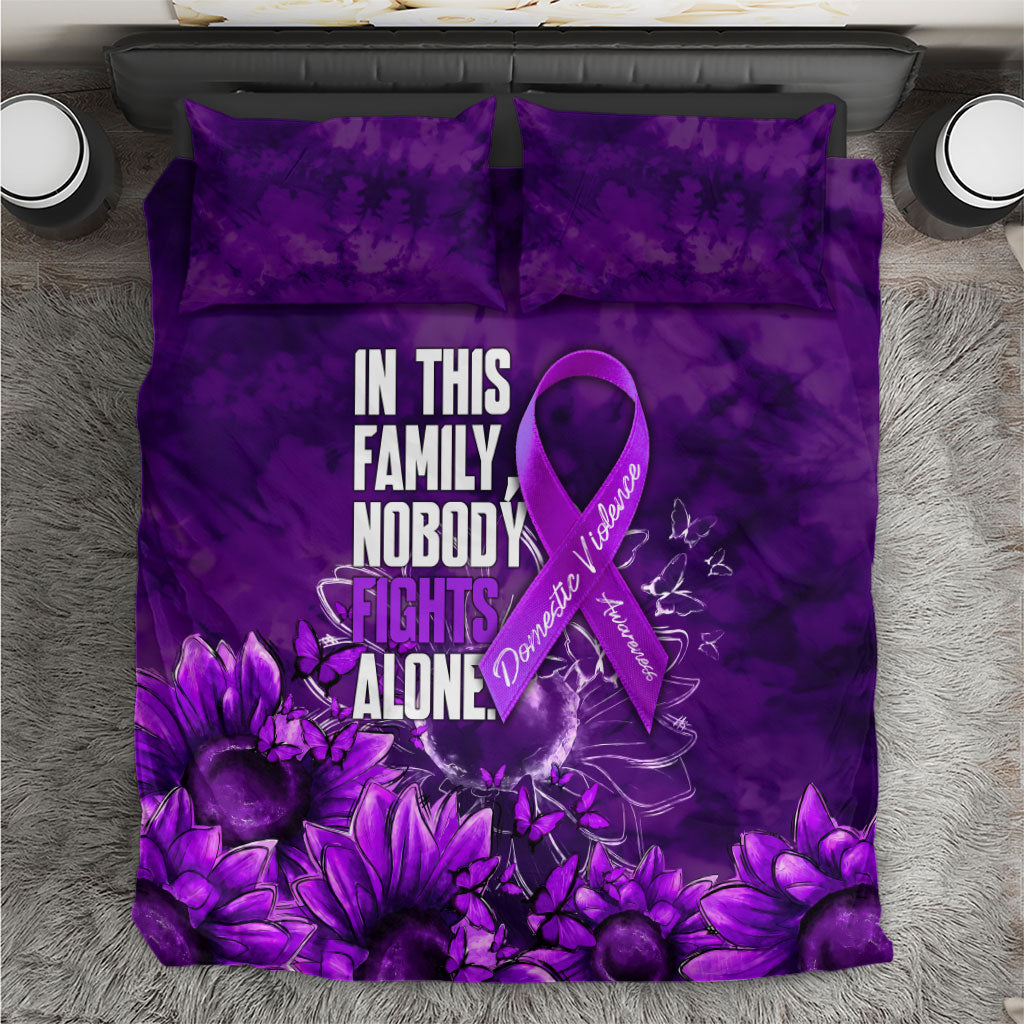 Domestic Violence Awareness Bedding Set Nobody Fights Alone Purple Ribbon Sunflower