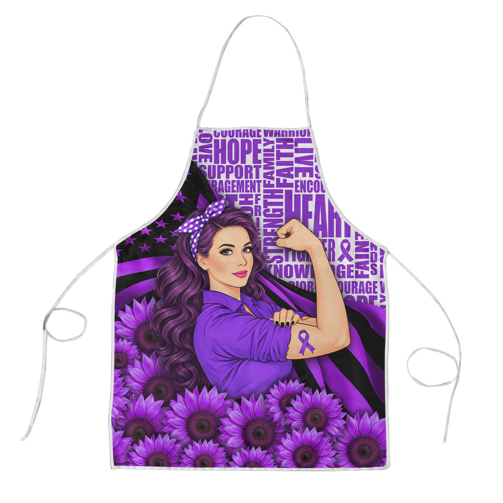 Domestic Violence Awareness Apron Strong Woman Purple Ribbon Sunflower Flag