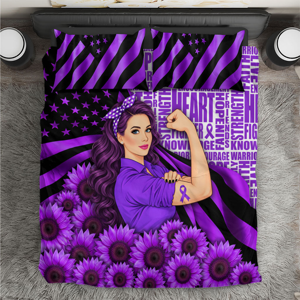 Domestic Violence Awareness Bedding Set Strong Woman Purple Ribbon Sunflower Flag