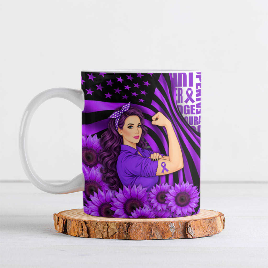 Personalized Domestic Violence Awareness Ceramic Mug Strong Woman Purple Ribbon Sunflower Flag