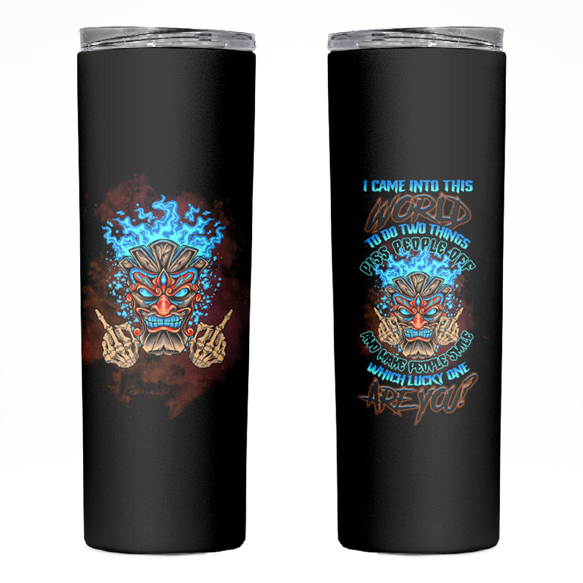 Which Lucky One Are You Skull Tiki Skinny Tumbler