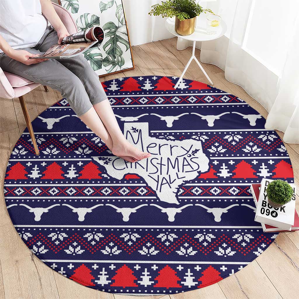 Merry Christmas Y'all Round Carpet Xmas Holiday Patterns - Wonder Print Shop