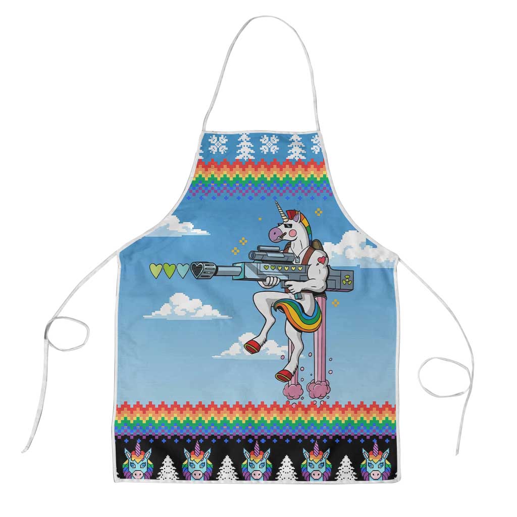 Unicorn Pew Pew Christmas Apron Xmas Holiday Patterns - Wonder Print Shop