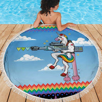 Unicorn Pew Pew Christmas Beach Blanket Xmas Holiday Patterns - Wonder Print Shop