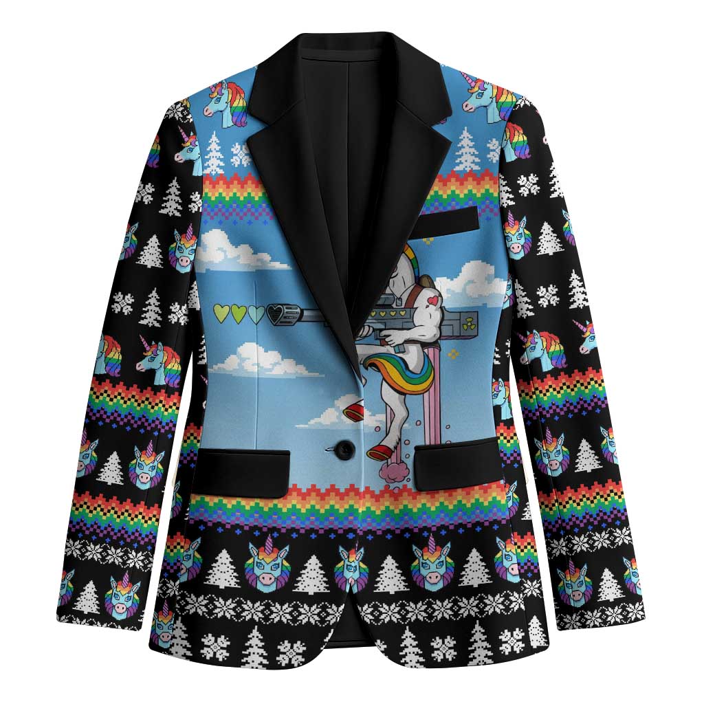 Unicorn Pew Pew Christmas Blazer Xmas Holiday Patterns - Wonder Print Shop