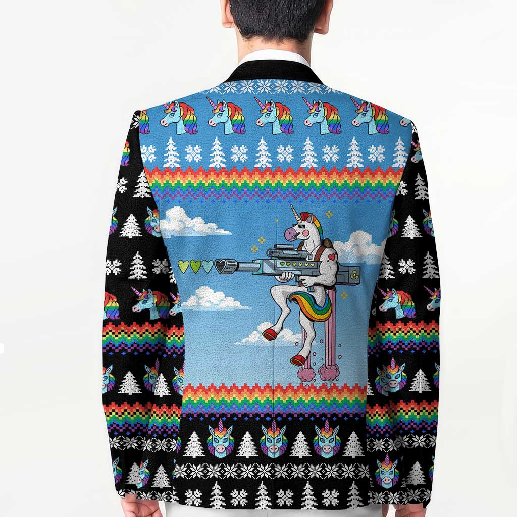Unicorn Pew Pew Christmas Blazer Xmas Holiday Patterns - Wonder Print Shop