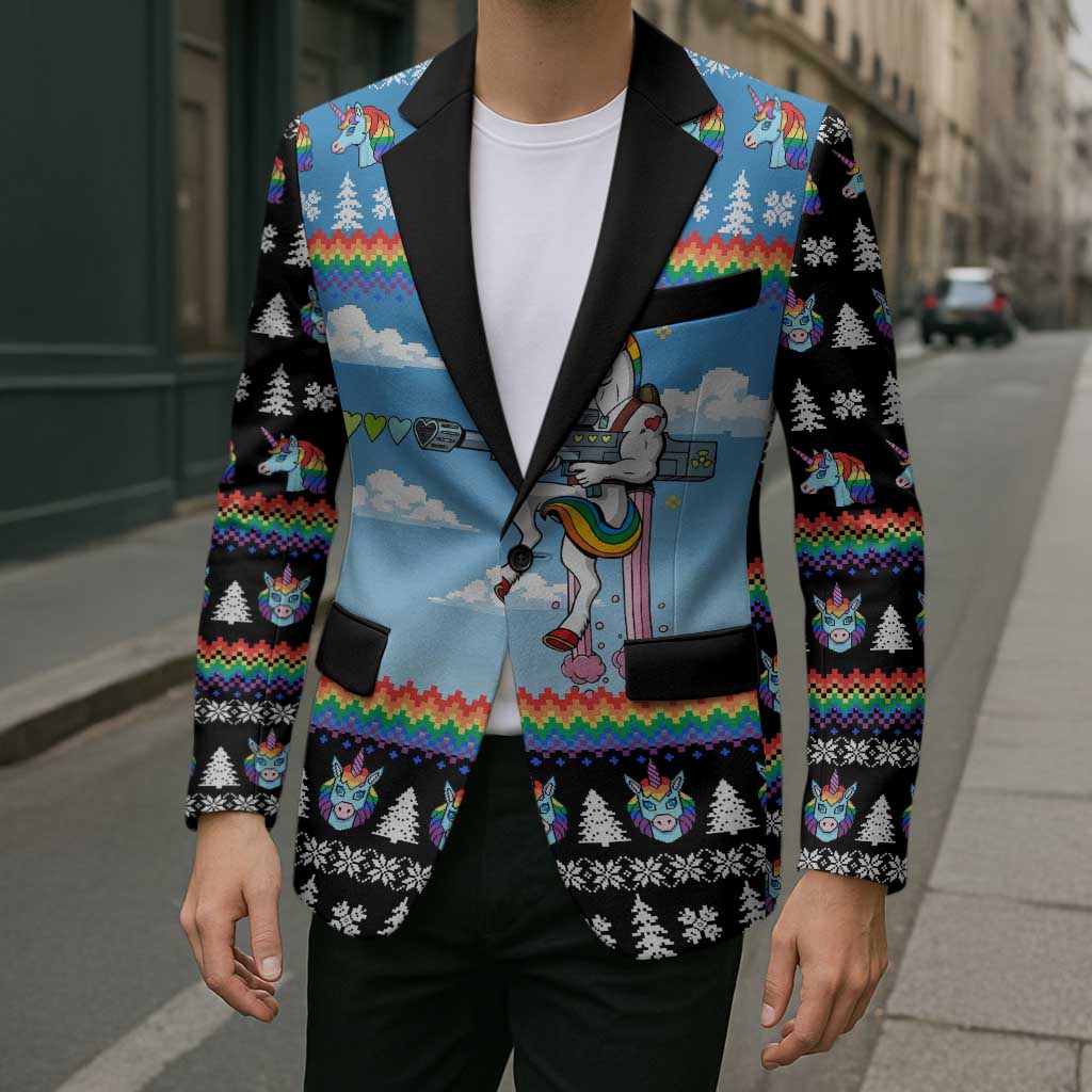 Unicorn Pew Pew Christmas Blazer Xmas Holiday Patterns - Wonder Print Shop