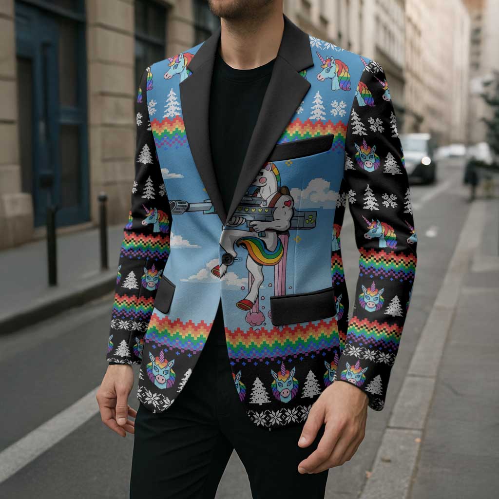 Unicorn Pew Pew Christmas Blazer Xmas Holiday Patterns - Wonder Print Shop