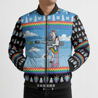 Unicorn Pew Pew Christmas Bomber Puffer Jacket Xmas Holiday Patterns - Wonder Print Shop