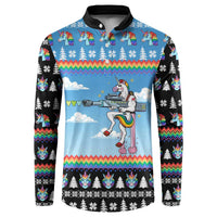 Unicorn Pew Pew Christmas Button Sweatshirt Xmas Holiday Patterns - Wonder Print Shop