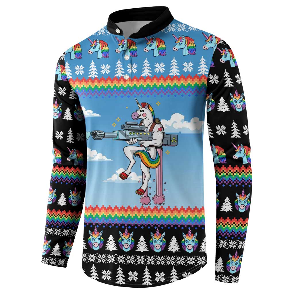 Unicorn Pew Pew Christmas Button Sweatshirt Xmas Holiday Patterns - Wonder Print Shop