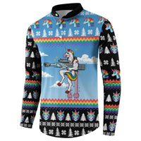 Unicorn Pew Pew Christmas Button Sweatshirt Xmas Holiday Patterns - Wonder Print Shop