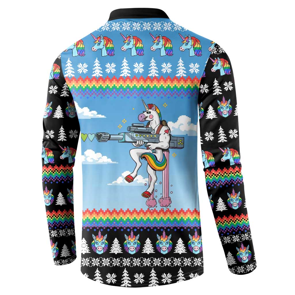 Unicorn Pew Pew Christmas Button Sweatshirt Xmas Holiday Patterns - Wonder Print Shop
