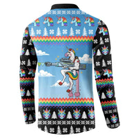 Unicorn Pew Pew Christmas Button Sweatshirt Xmas Holiday Patterns - Wonder Print Shop