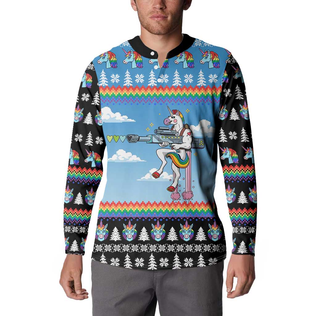 Unicorn Pew Pew Christmas Button Sweatshirt Xmas Holiday Patterns - Wonder Print Shop