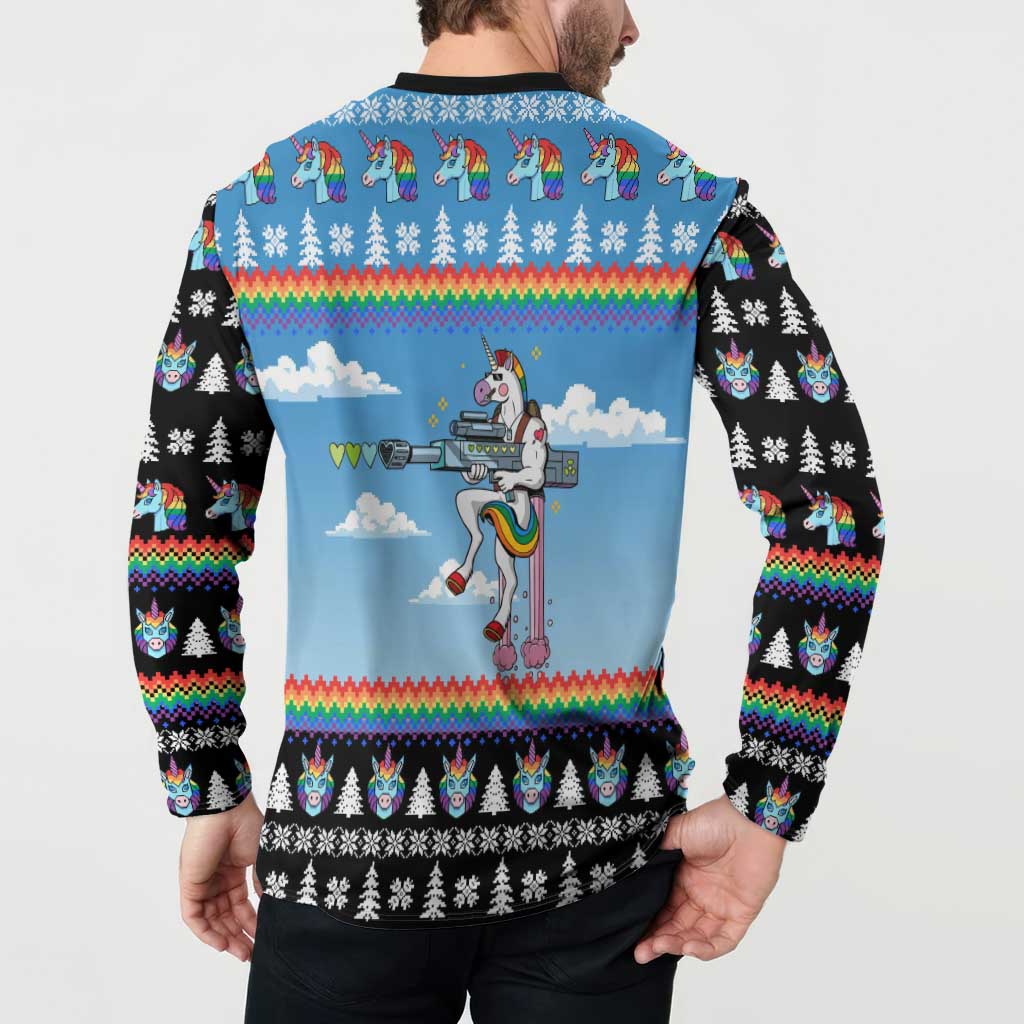 Unicorn Pew Pew Christmas Button Sweatshirt Xmas Holiday Patterns - Wonder Print Shop