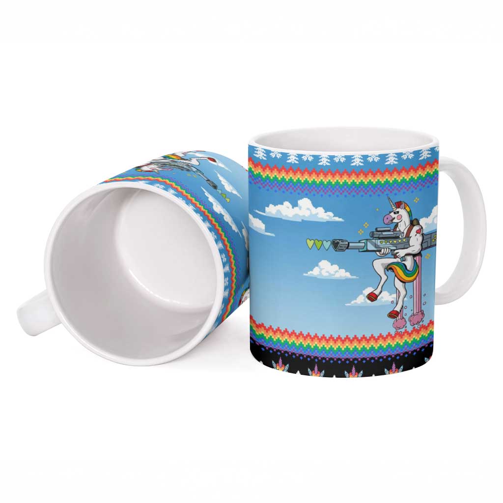 Unicorn Pew Pew Christmas Ceramic Mug Xmas Holiday Patterns - Wonder Print Shop