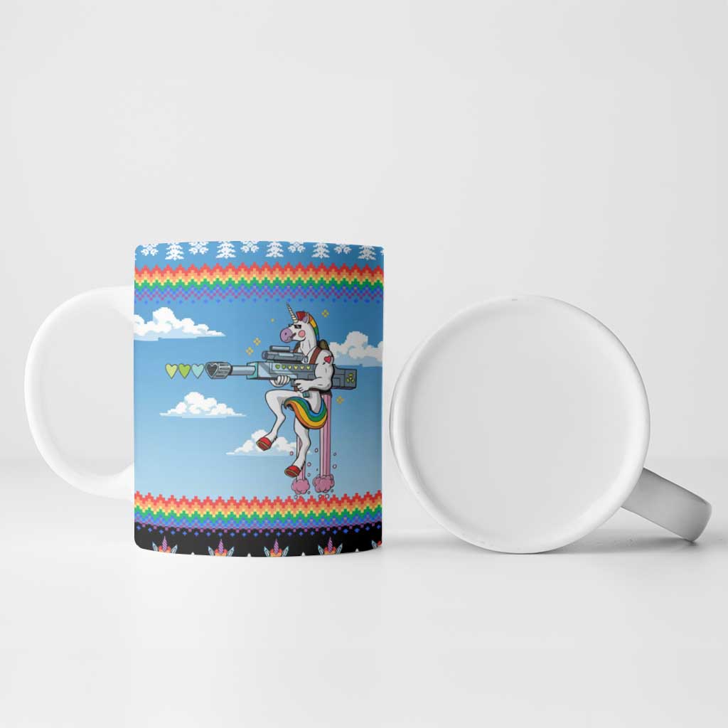Unicorn Pew Pew Christmas Ceramic Mug Xmas Holiday Patterns - Wonder Print Shop