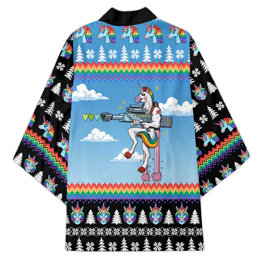 Unicorn Pew Pew Christmas Kimono Xmas Holiday Patterns - Wonder Print Shop