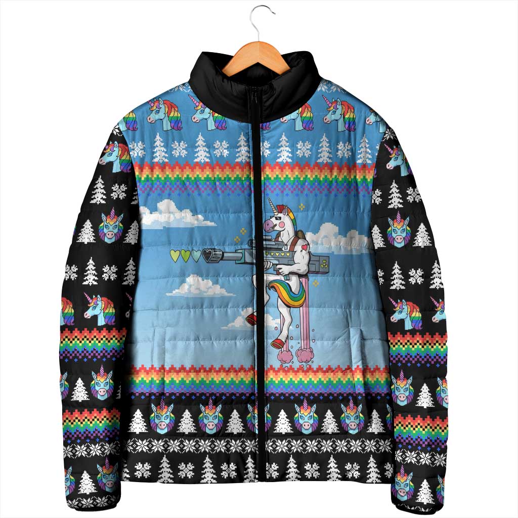 Unicorn Pew Pew Christmas Padded Jacket Xmas Holiday Patterns - Wonder Print Shop