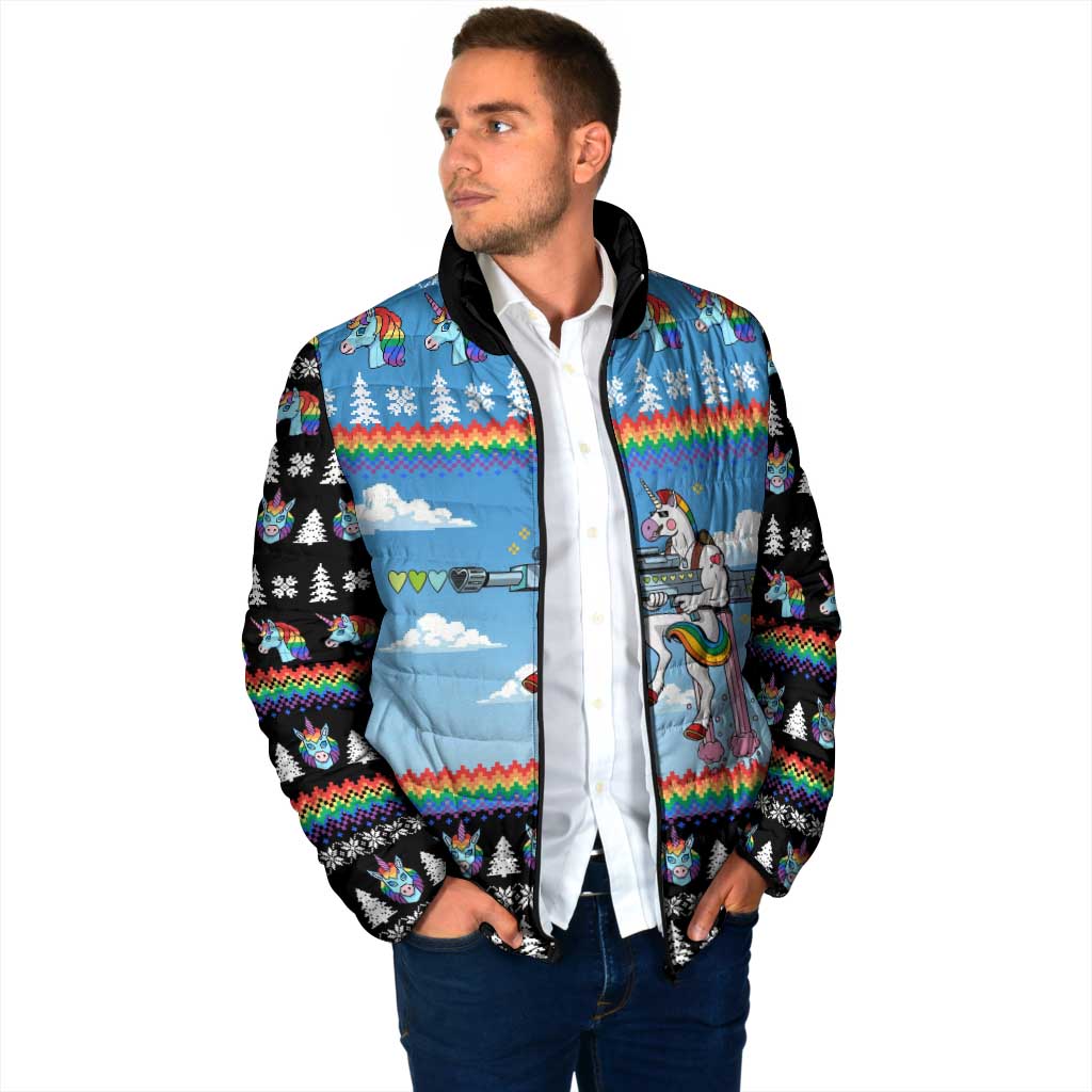 Unicorn Pew Pew Christmas Padded Jacket Xmas Holiday Patterns - Wonder Print Shop