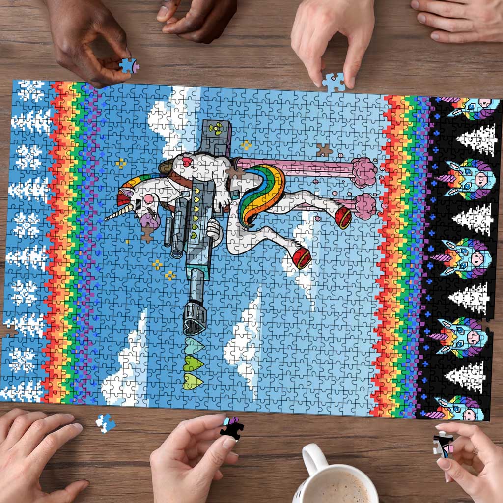 Unicorn Pew Pew Christmas Puzzle Xmas Holiday Patterns - Wonder Print Shop
