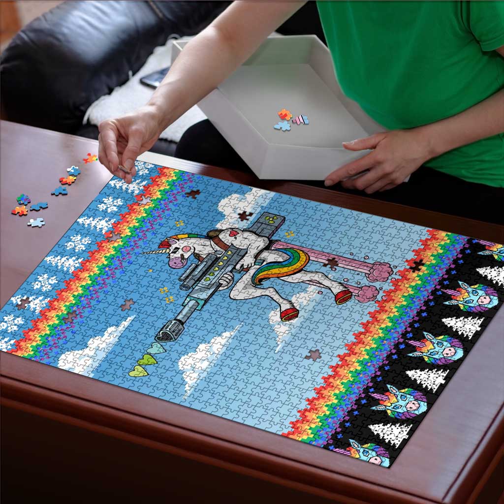 Unicorn Pew Pew Christmas Puzzle Xmas Holiday Patterns - Wonder Print Shop